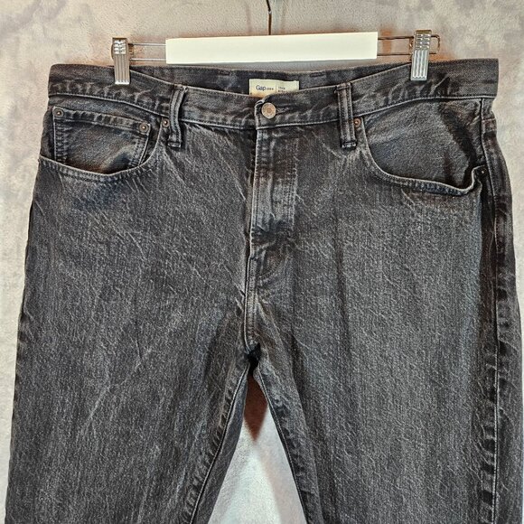 Gap 1969 Mens Straight Fit Denim Jeans 38x36 Black Distressed Wash cotton rugged - Picture 8 of 16